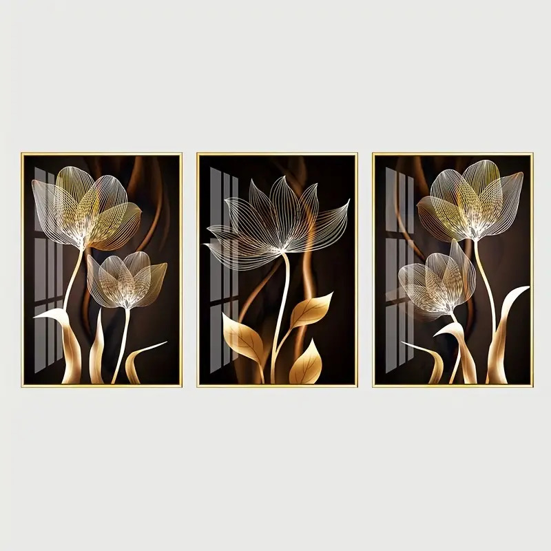 Καμβάς για τοίχο με μαύρο και χρυσό λουλούδι - 4